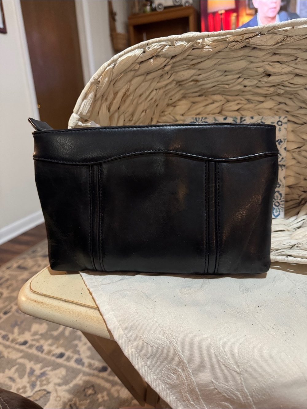 Men's Black Leather Travel Dopp Kit Toiletry Bag